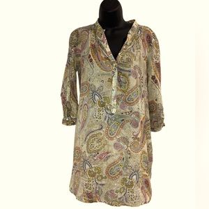 Zara multicolored paisley floral boho v-neck 3/4 sleeve extra long tunic